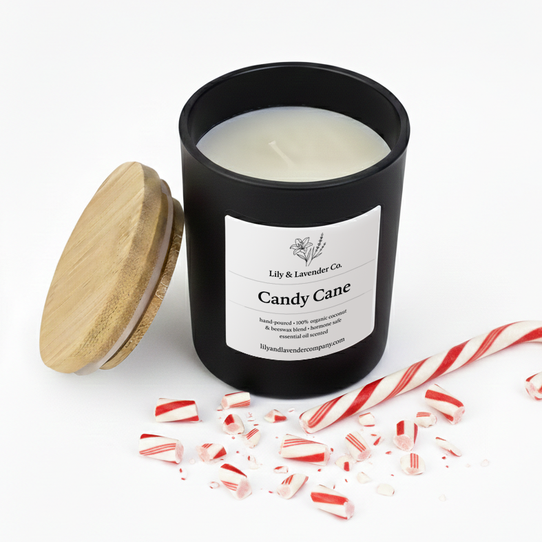 Lily & Lavender Co. Candy Cane Essential Oil Scented, Non-Toxic Coconut & Beeswax Candle